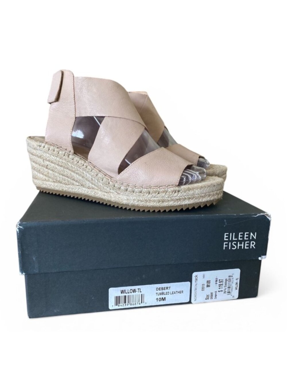 Eileen Fisher Leather Willow Espadrille Wedge Sandals Size 10M Desert Color